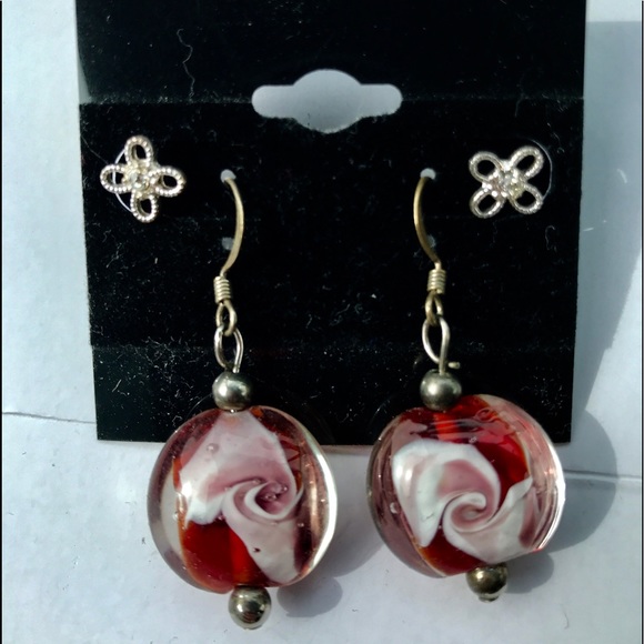 Jewelry - Gorgeous set of glass earrings & silver earrings